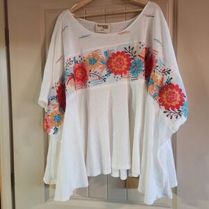 Savannah Jane Heavily Embroidered Floral Dolman Blouse 2X 3X Plus Size Cotton